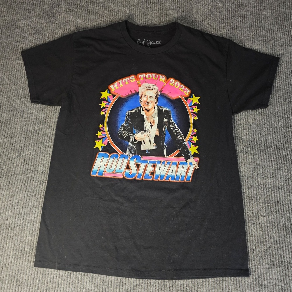 Rod Stewart Hits Tour 2023 Shirt Mens Large Black Graphic Band Tee Rock Music